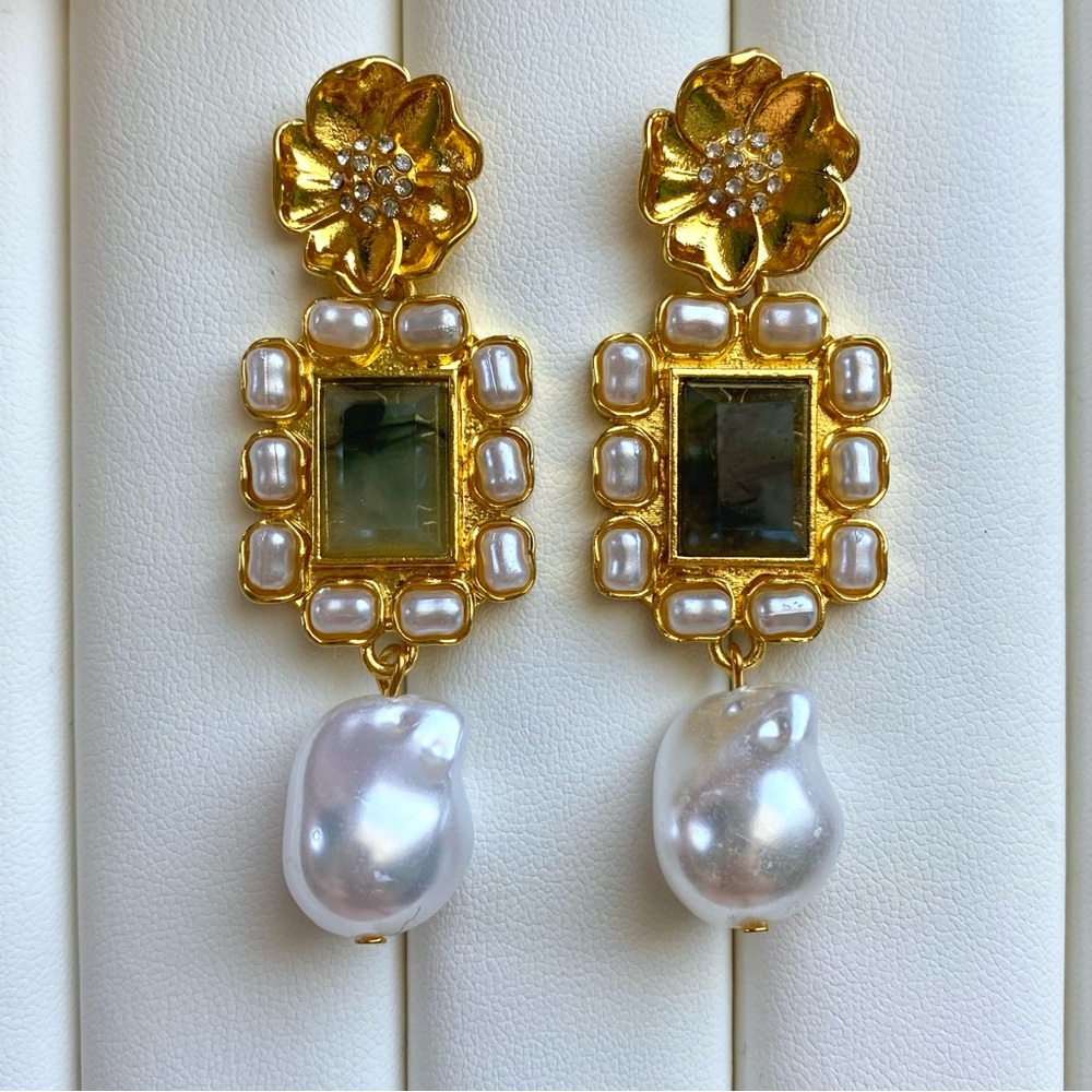 Gold and Pearl Drop Earrings